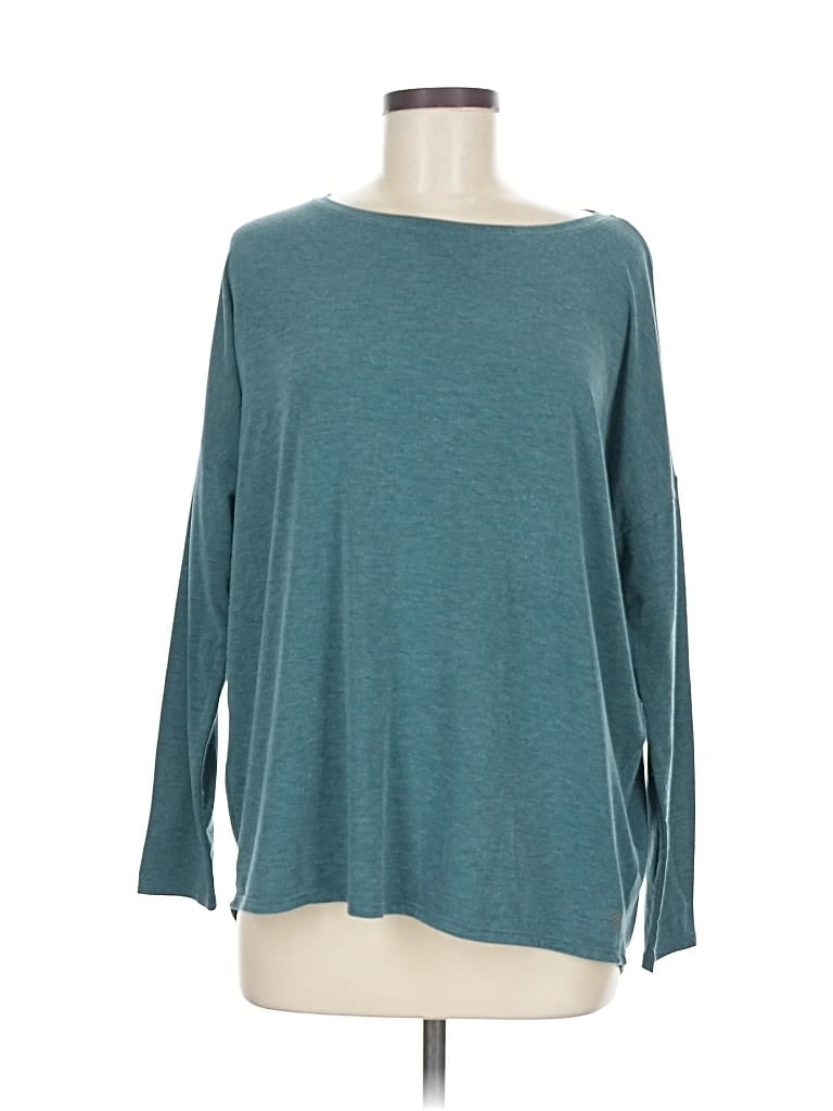 Pre-owned Mpg Long Sleeve Top Teal Boatneck Tops In Blue