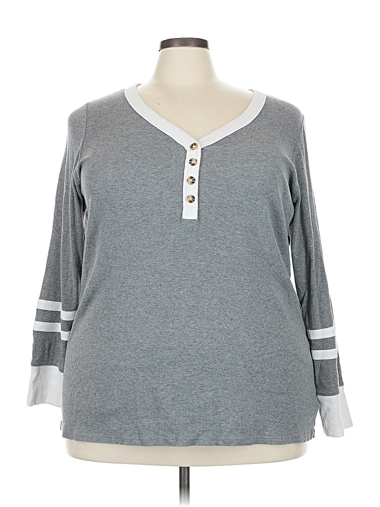 Pre-owned Torrid Long Sleeve Top Gray V Neck Tops