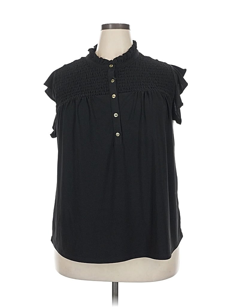 Pre-owned Anne Klein Short Sleeve Blouse In Black