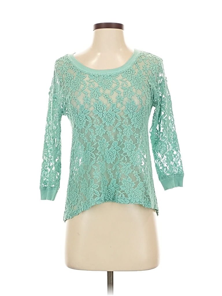 Pre-owned Signature Studio 3/4 Sleeve Top Teal Sweetheart Neckline Tops In Blue