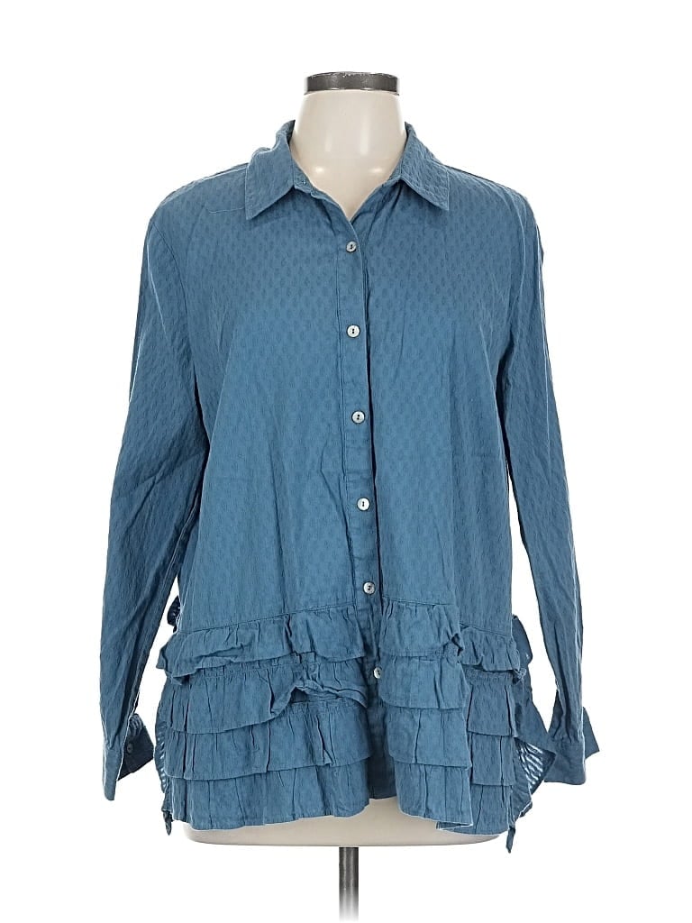 Pre-owned Logo By Lori Goldstein Long Sleeve Blouse In Blue