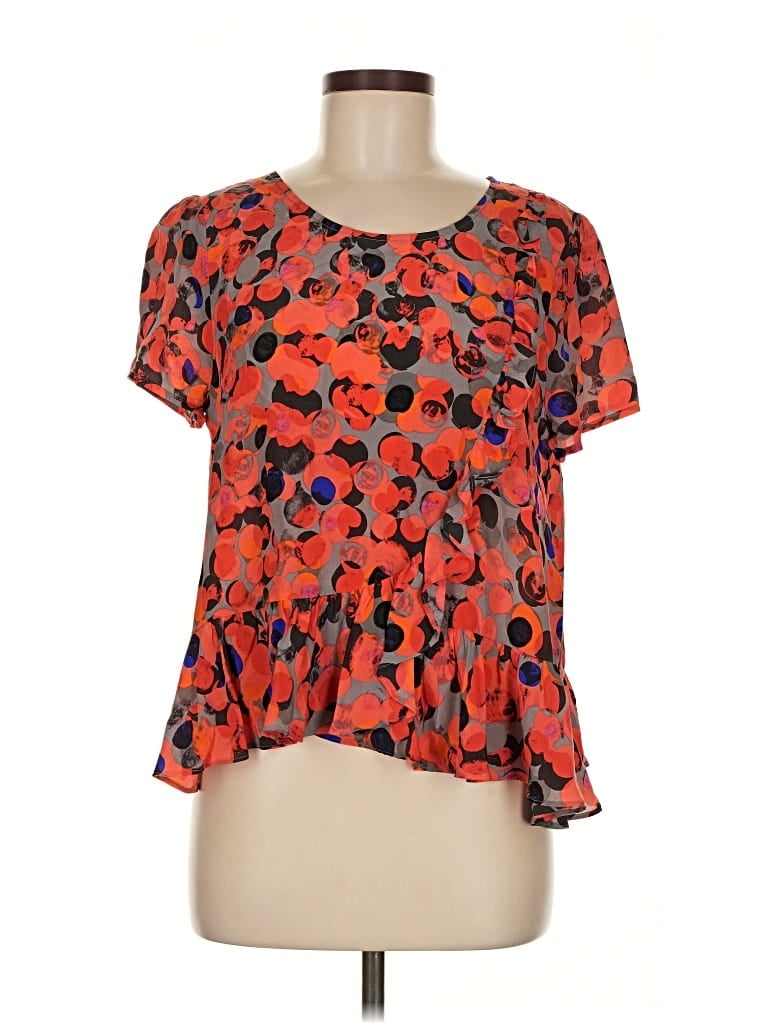 Pre-owned Hd In Paris Short Sleeve Silk Top Orange Sweetheart Neckline Tops