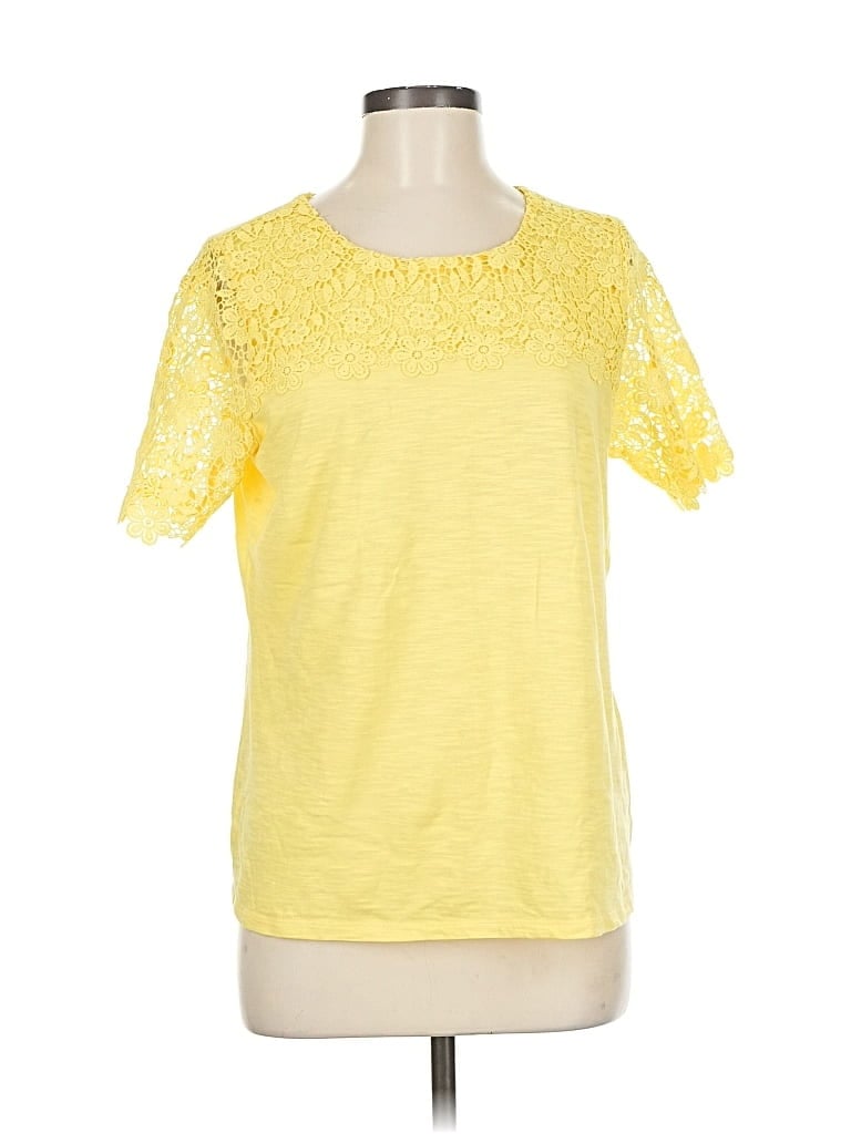 Pre-owned Allison Daley Short Sleeve Top Yellow Crew Neck Tops