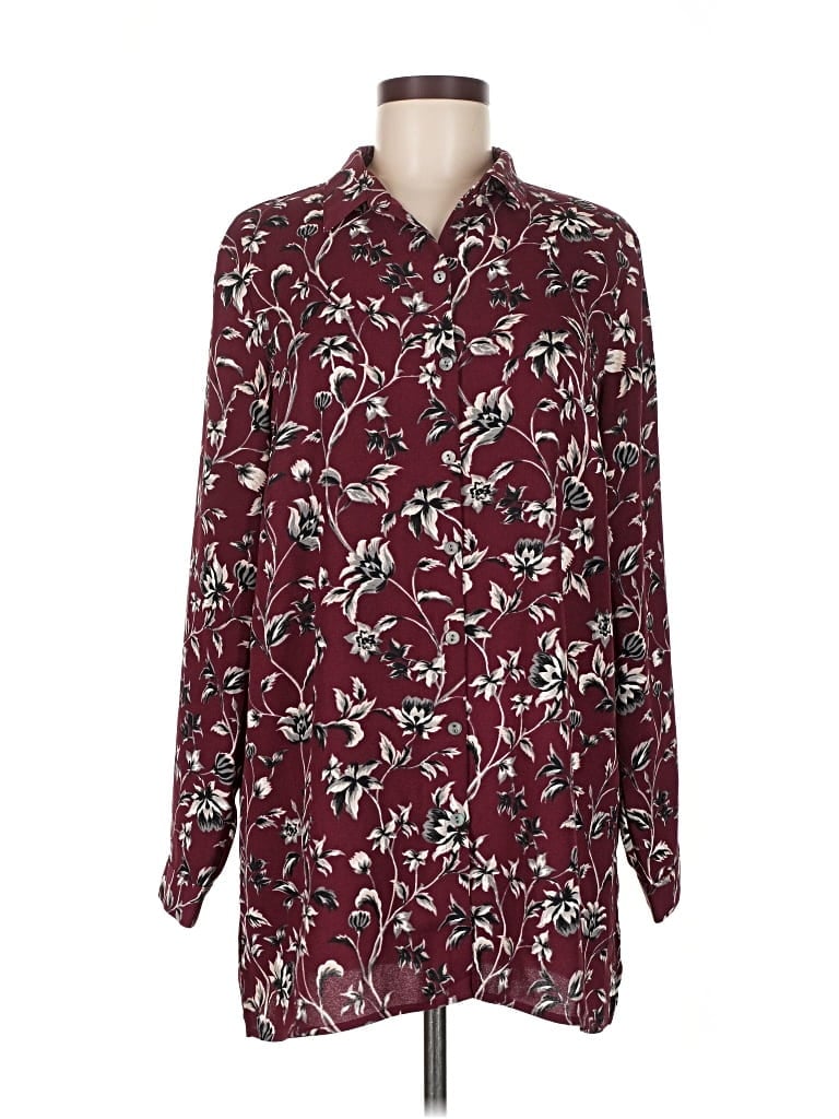 Pre-owned Jjill Long Sleeve Blouse In Burgundy