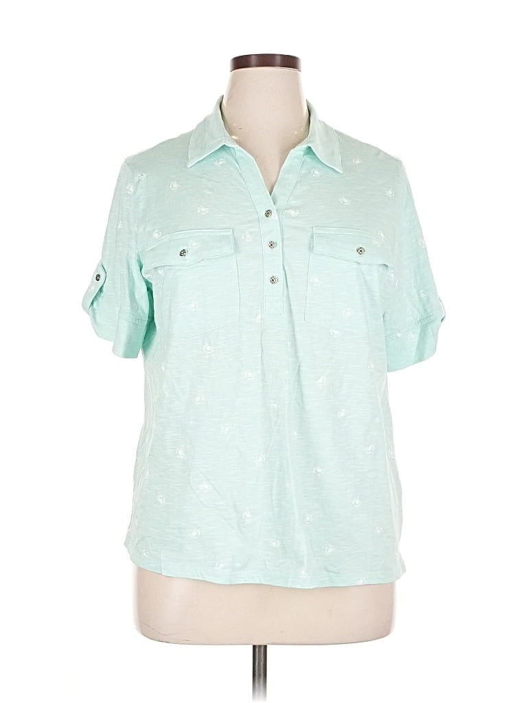 Pre-owned Coral Bay Short Sleeve Blouse In Blue