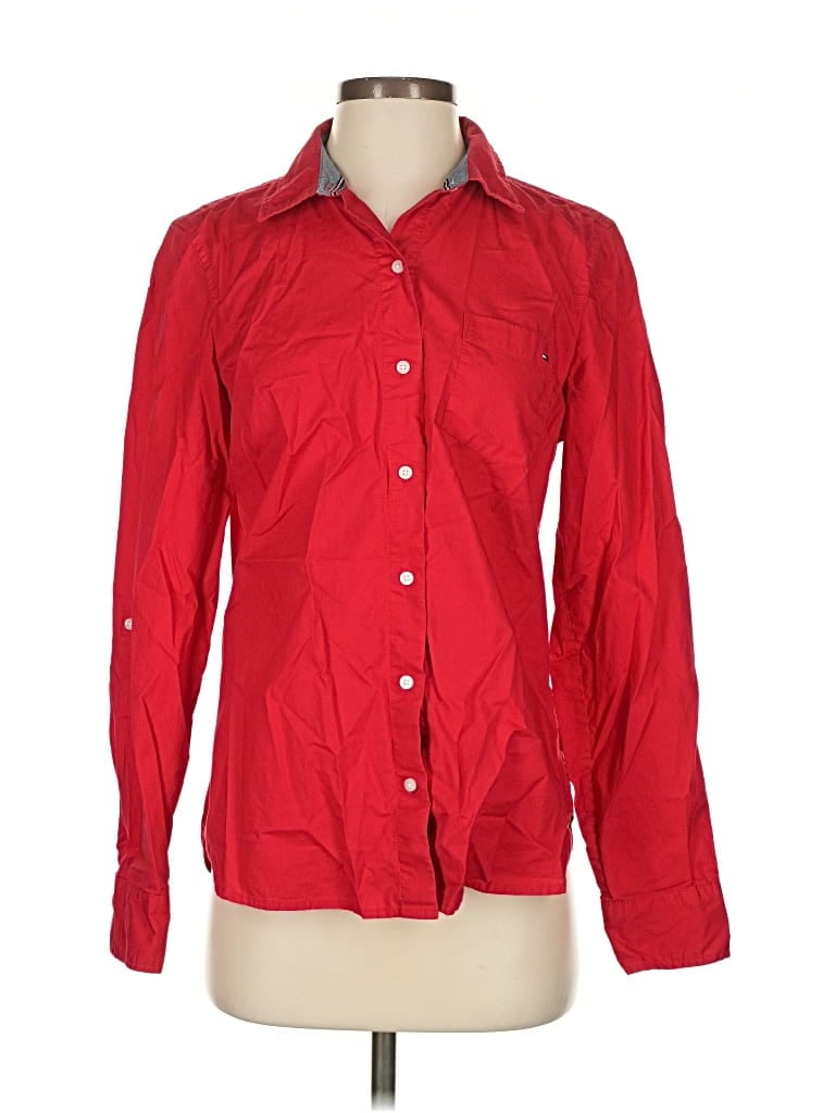 Pre-owned Tommy Hilfiger Long Sleeve Button Down Shirt In Red