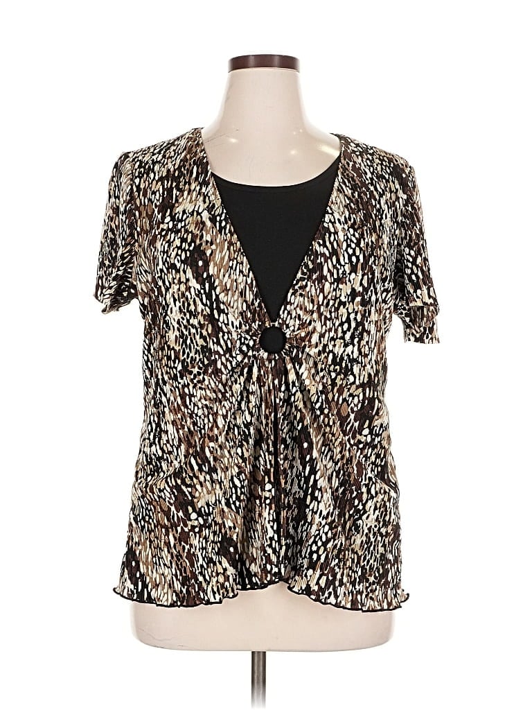 Pre-owned Allison Daley Short Sleeve Blouse In Brown