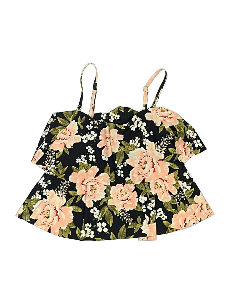 Pre-owned Kona Sol Swimsuit Top Black Floral Pattern Swimwear