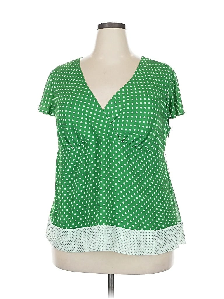 Pre-owned Lane Bryant Short Sleeve Blouse In Green