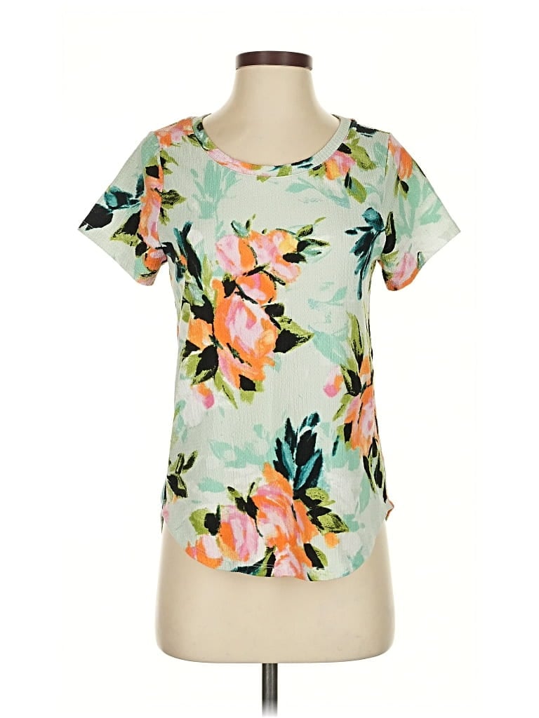 Pre-owned Floral & Ivy Short Sleeve Top Green Scoop Neck Tops