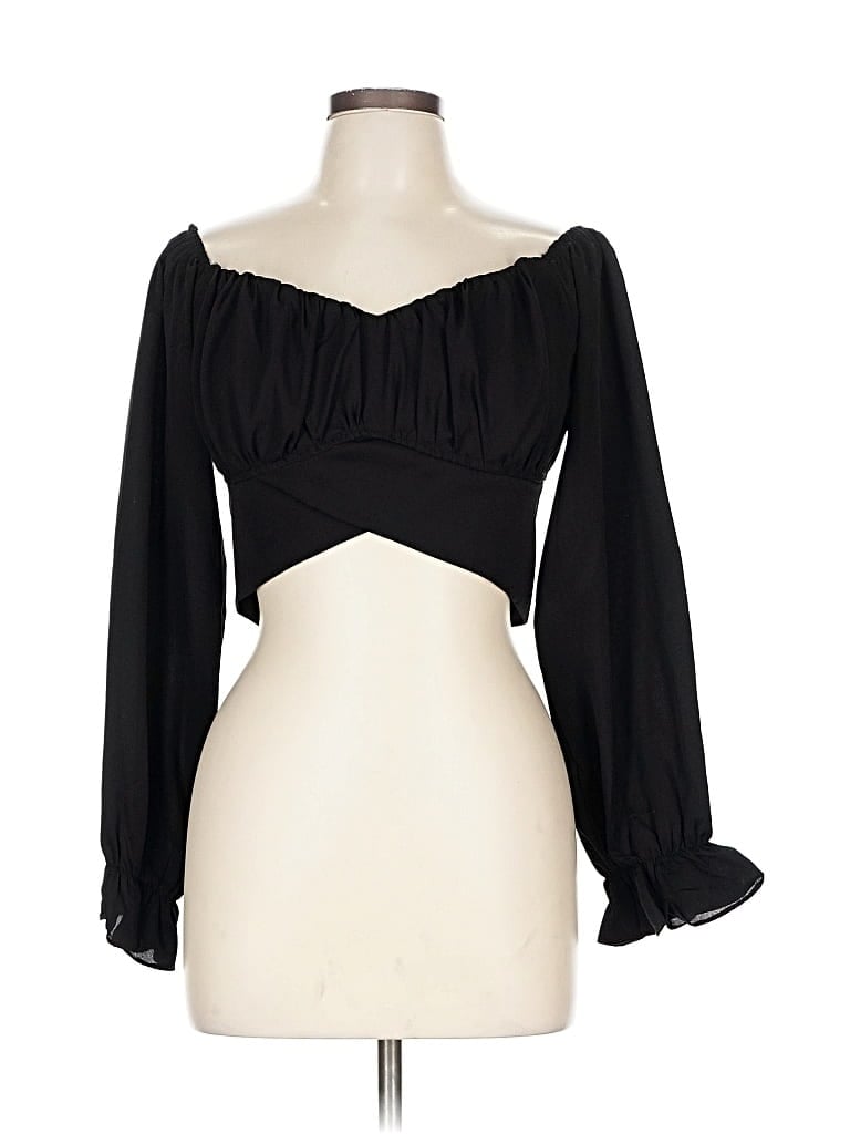 Pre-owned Hers & Mine 3/4 Sleeve Blouse In Black