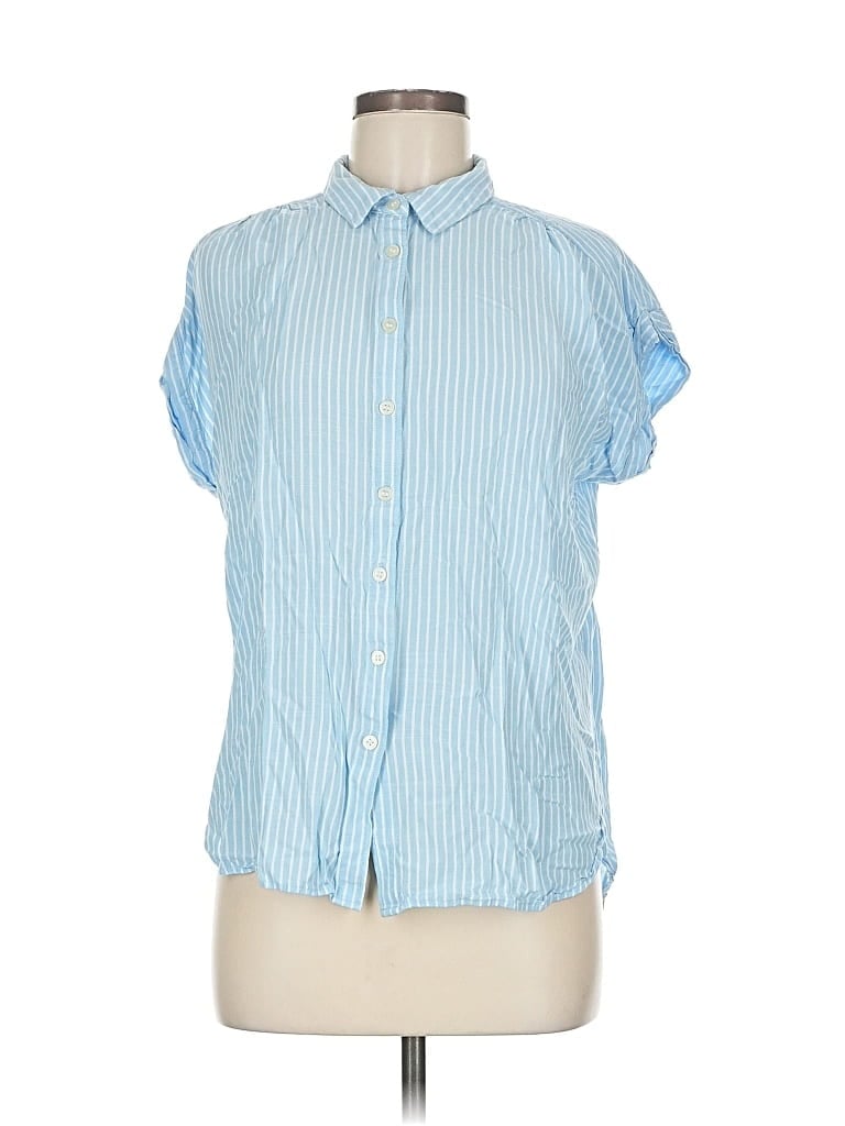 Pre-owned Ann Taylor Loft Short Sleeve Blouse In Blue