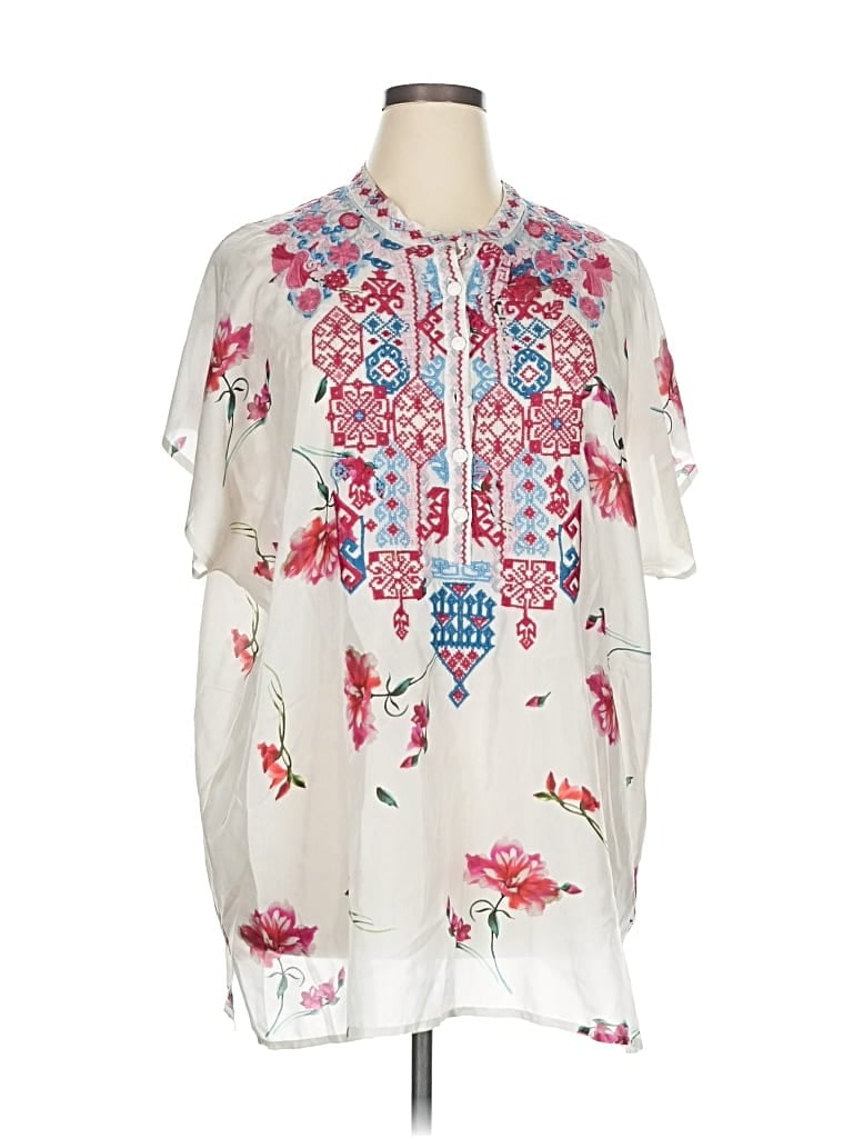 Pre-owned Johnny Was Short Sleeve Blouse In White