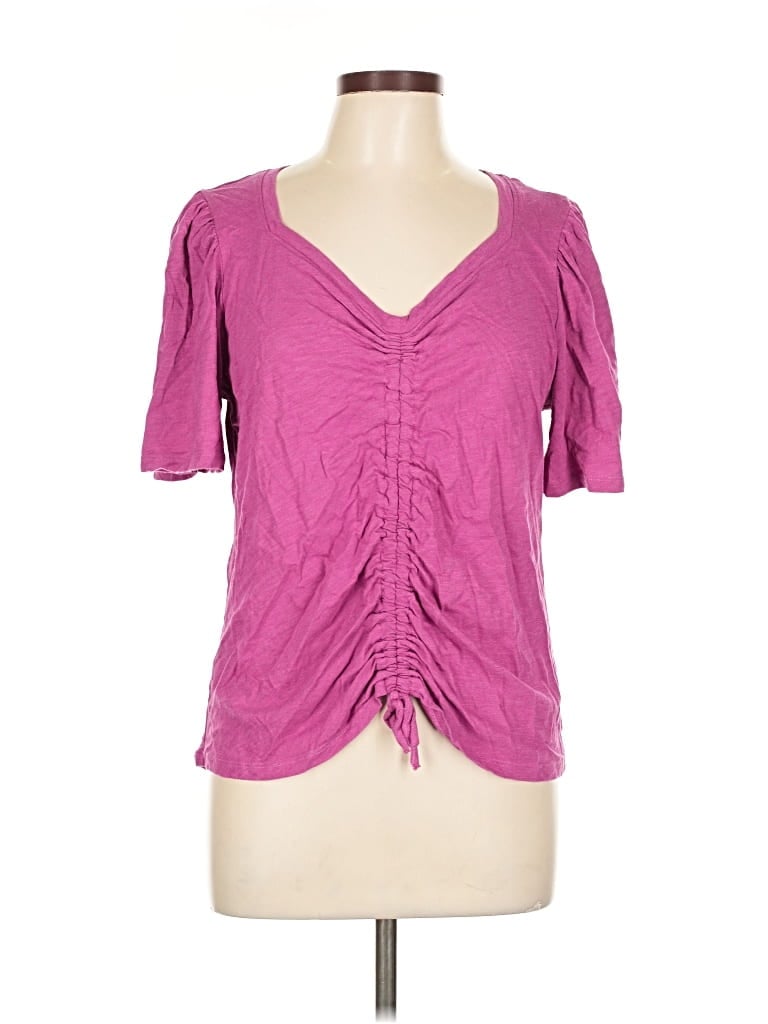 Pre-owned Democracy Short Sleeve Top Purple Sweetheart Neckline Tops