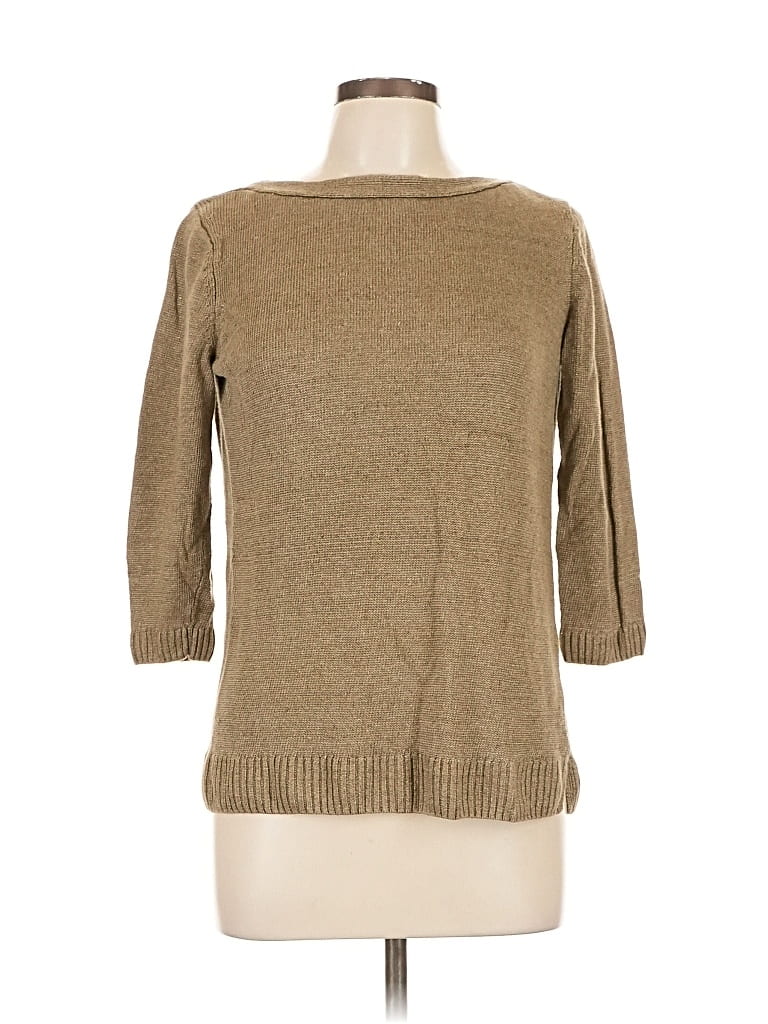 Pre-owned Talbots 3/4 Sleeve Top Tan Boatneck Tops In Brown