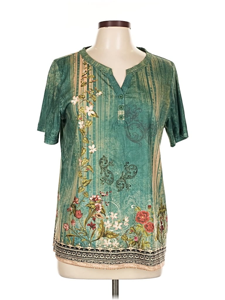 Pre-owned Unbranded Short Sleeve Henley Shirt In Green