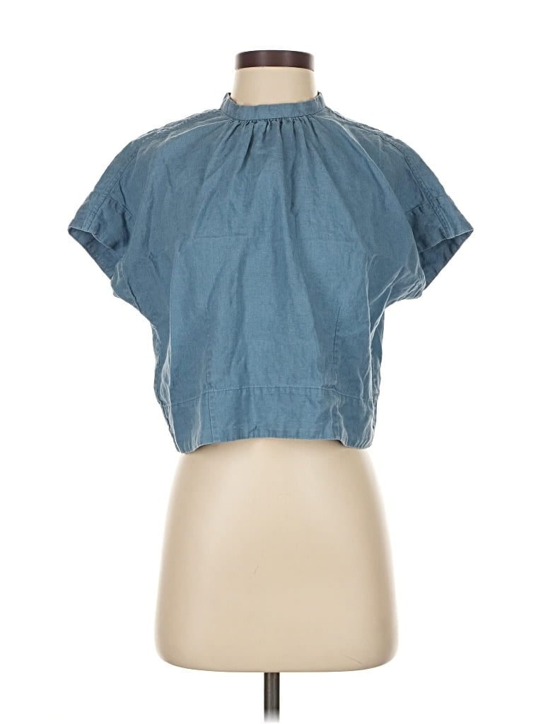 Pre-owned Everlane Short Sleeve Blouse In Blue