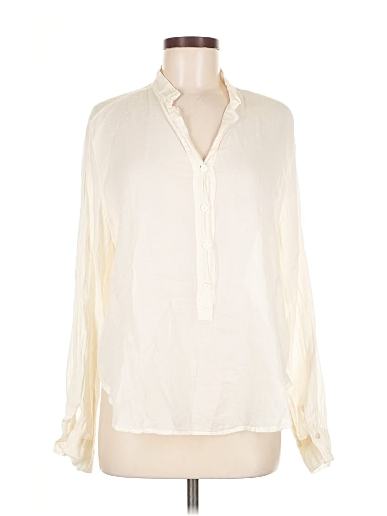 Pre-owned Enza Costa Long Sleeve Blouse In White