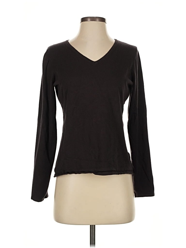 Pre-owned T Tahari Long Sleeve Top Black Solid Pattern V Neck Tops