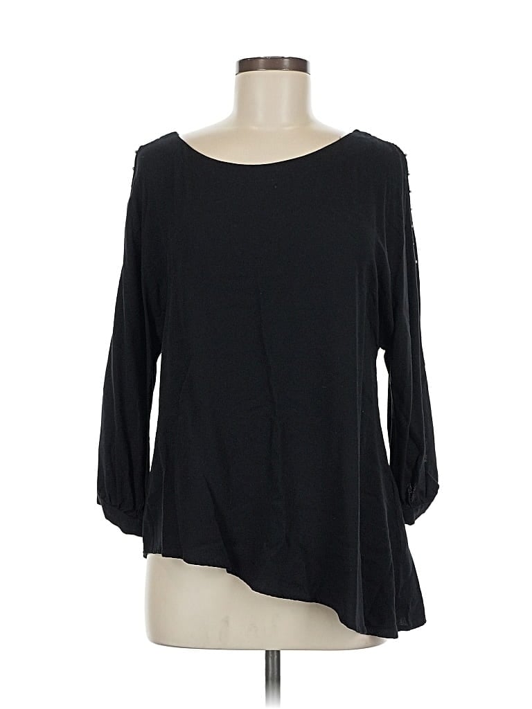 Pre-owned Ella Moss 3/4 Sleeve Top Black Boatneck Tops