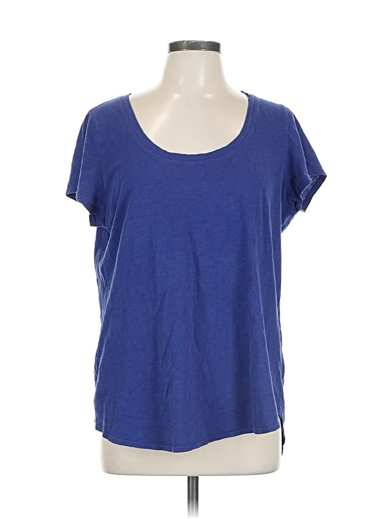 Pre-owned Eileen Fisher Short Sleeve Top Blue Scoop Neck Tops