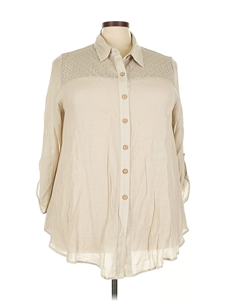Pre-owned I.n. Studio 3/4 Sleeve Button Down Shirt In White