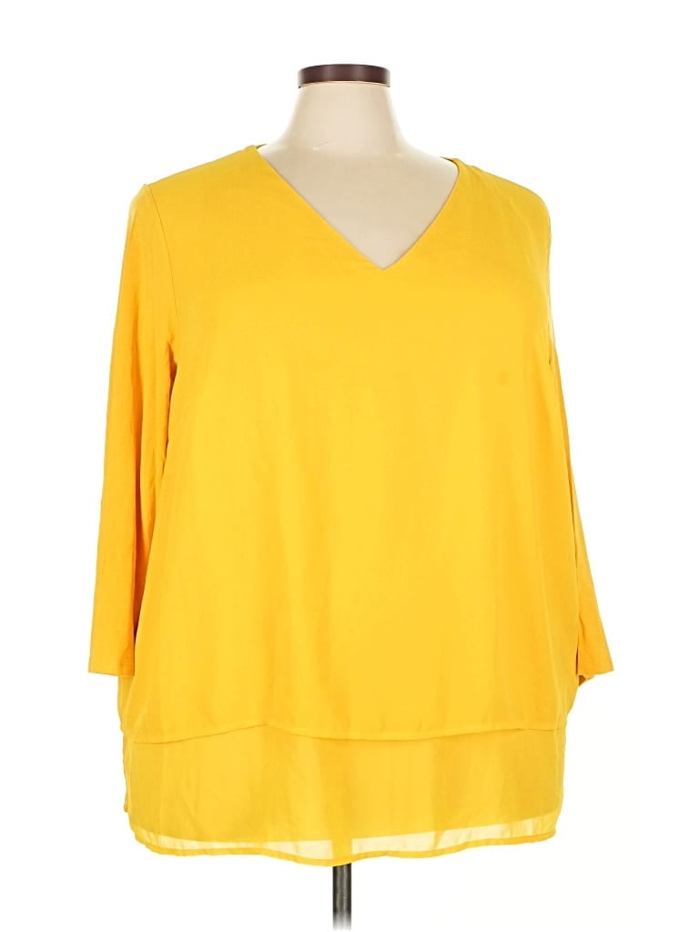 Pre-owned Michael Michael Kors 3/4 Sleeve Top Yellow V Neck Tops