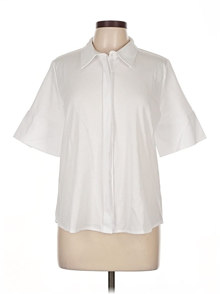 Pre-owned Liz Claiborne Short Sleeve Blouse In White