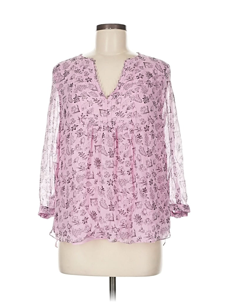 Pre-owned Diane Von Furstenberg 3/4 Sleeve Silk Top Pink V Neck Tops