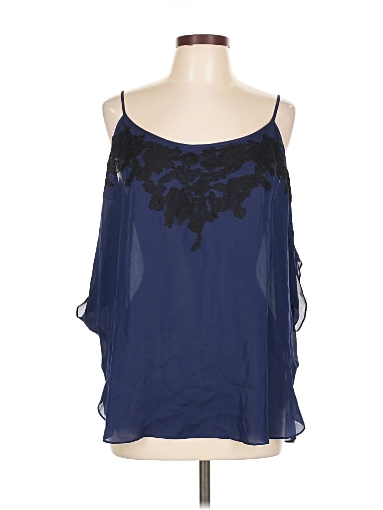 Pre-owned Haute Hippie Sleeveless Silk Top Blue Cold Shoulder Neckline Tops