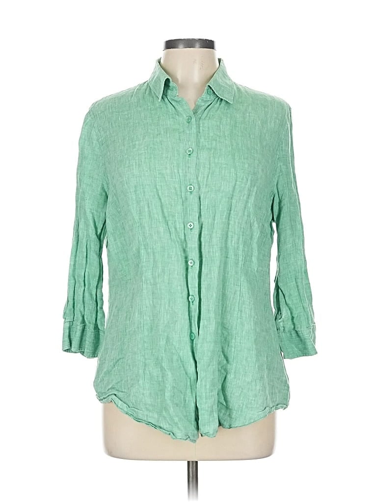 Pre-owned Coldwater Creek 3/4 Sleeve Button Down Shirt In Green