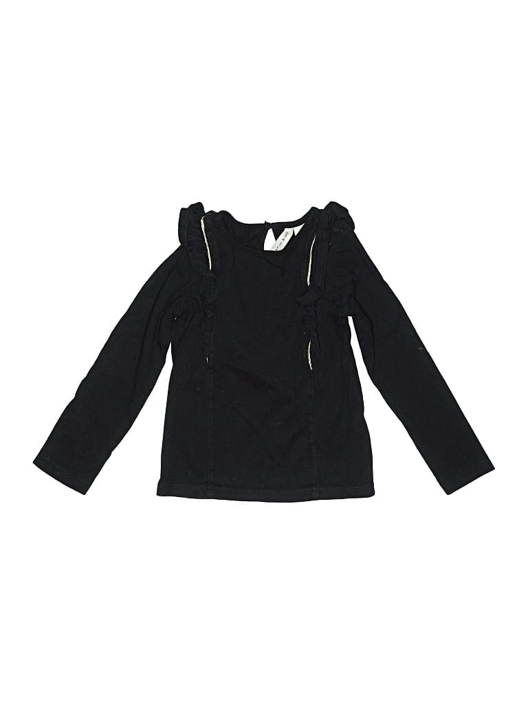 Pre-owned Janie And Jack Kids' Long Sleeve Top Black Ruffles Neckline Tops