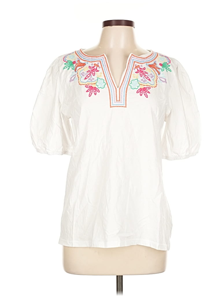 Pre-owned Talbots Short Sleeve Blouse In White