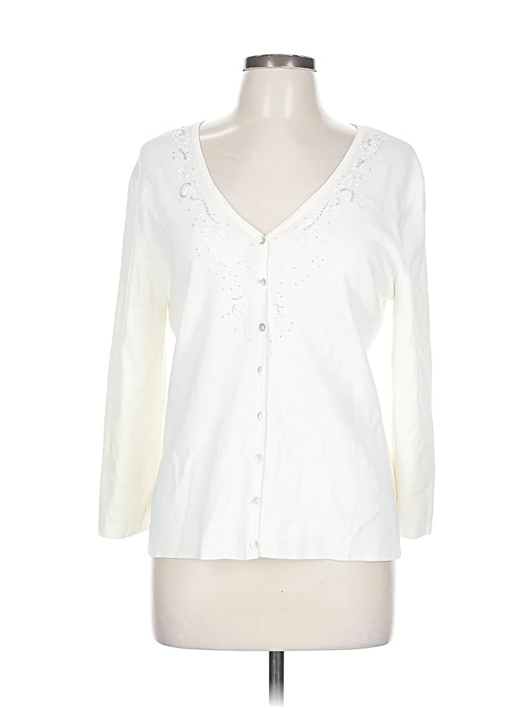 Pre-owned Ruby Rd. Cardigan Sweater In White