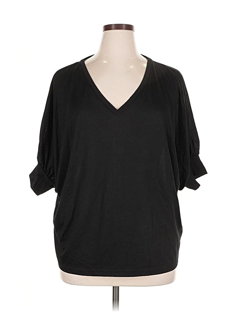 Pre-owned Suzanne Betro 3/4 Sleeve Top Black V Neck Tops