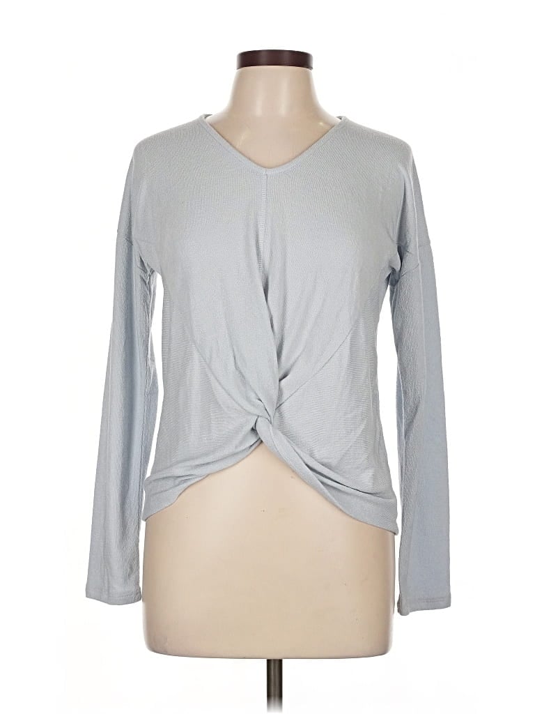 Pre-owned Alya Long Sleeve Top Gray Plunge Neckline Tops