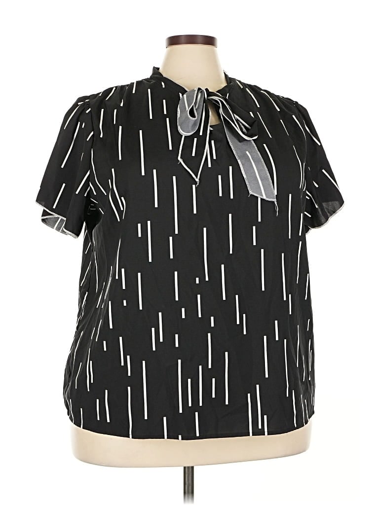 Pre-owned Shein Curve Short Sleeve Blouse In Black