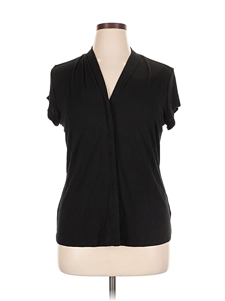 Pre-owned Tahari Short Sleeve Blouse In Black