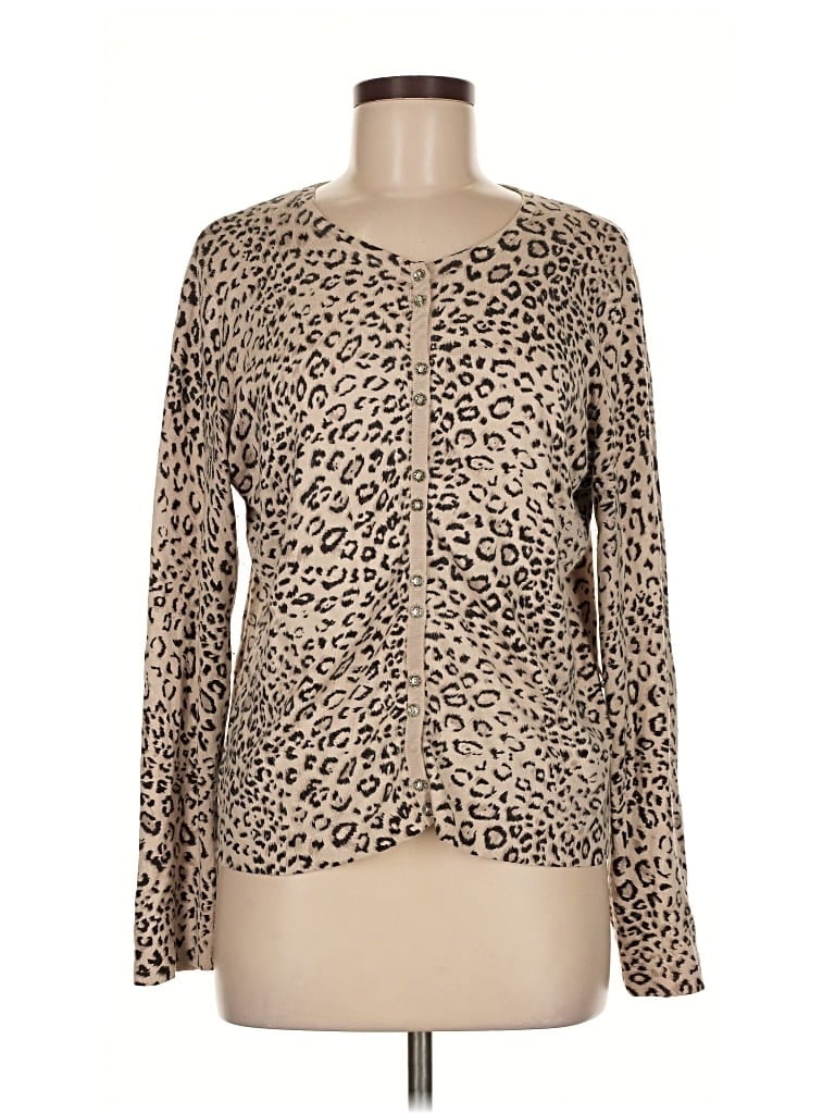 Pre-owned Jones New York Collection Long Sleeve Silk Top Tan Square Neckline Tops In Brown