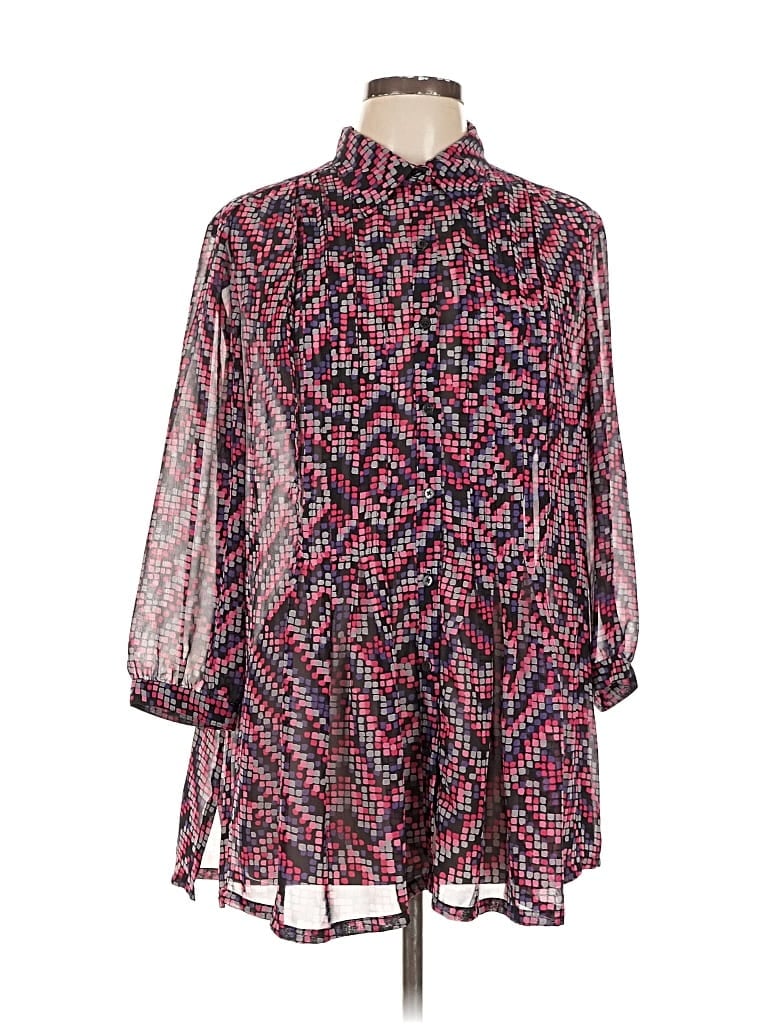 Pre-owned Jones New York Sport 3/4 Sleeve Top Red Mock Neckline Tops