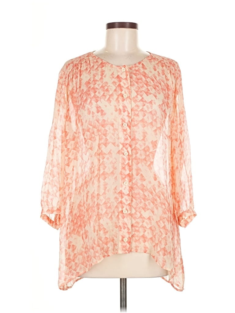 Pre-owned Cabi 3/4 Sleeve Silk Top Orange Square Neckline Tops