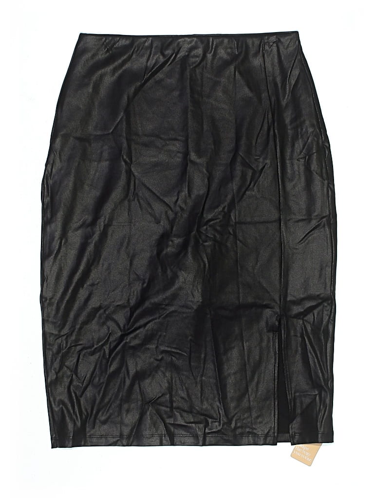 Pre-owned Popilush Faux Leather Skirt In Black