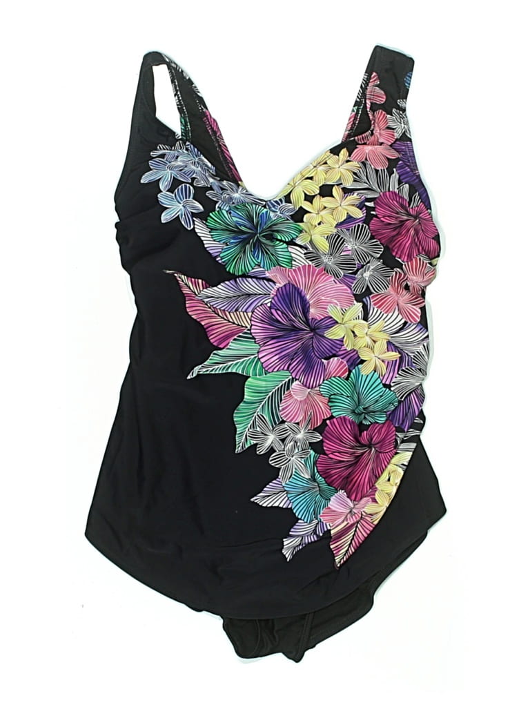 Pre-owned Swimsuits For All Swimsuit Top Black Floral Pattern Swimwear