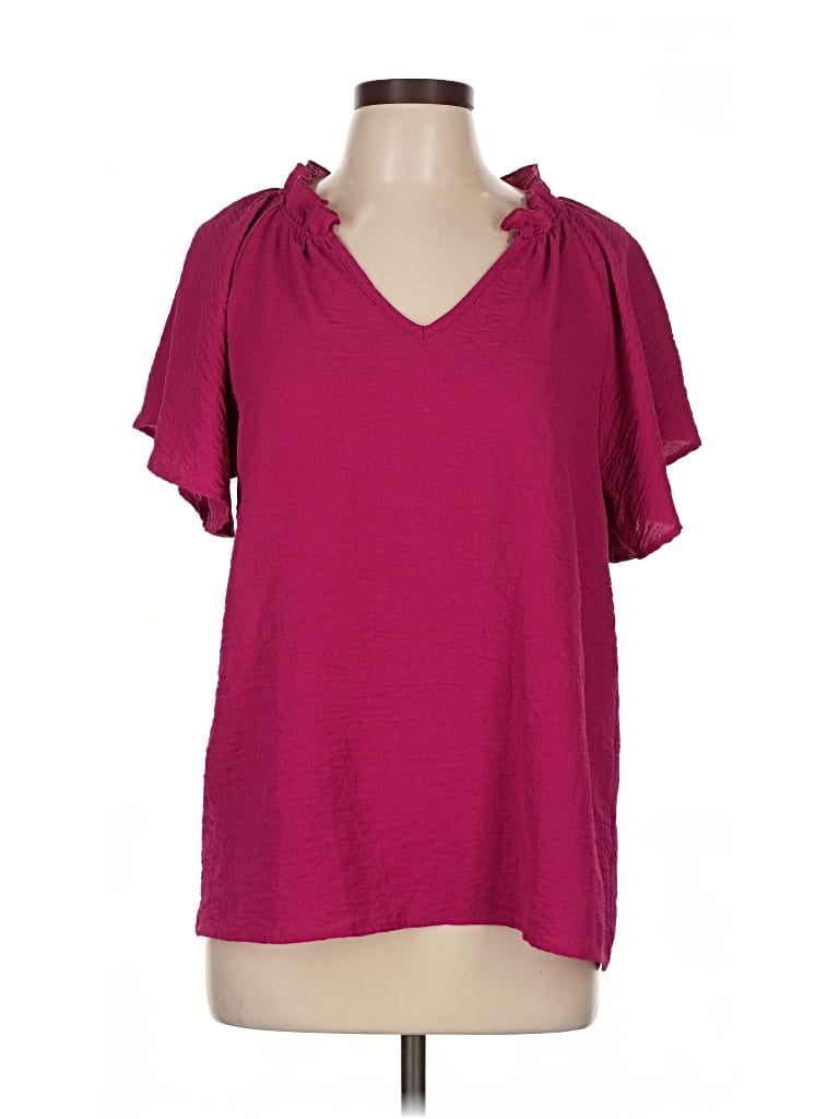 Pre-owned Entro Short Sleeve Top Burgundy Cold Shoulder Neckline Tops