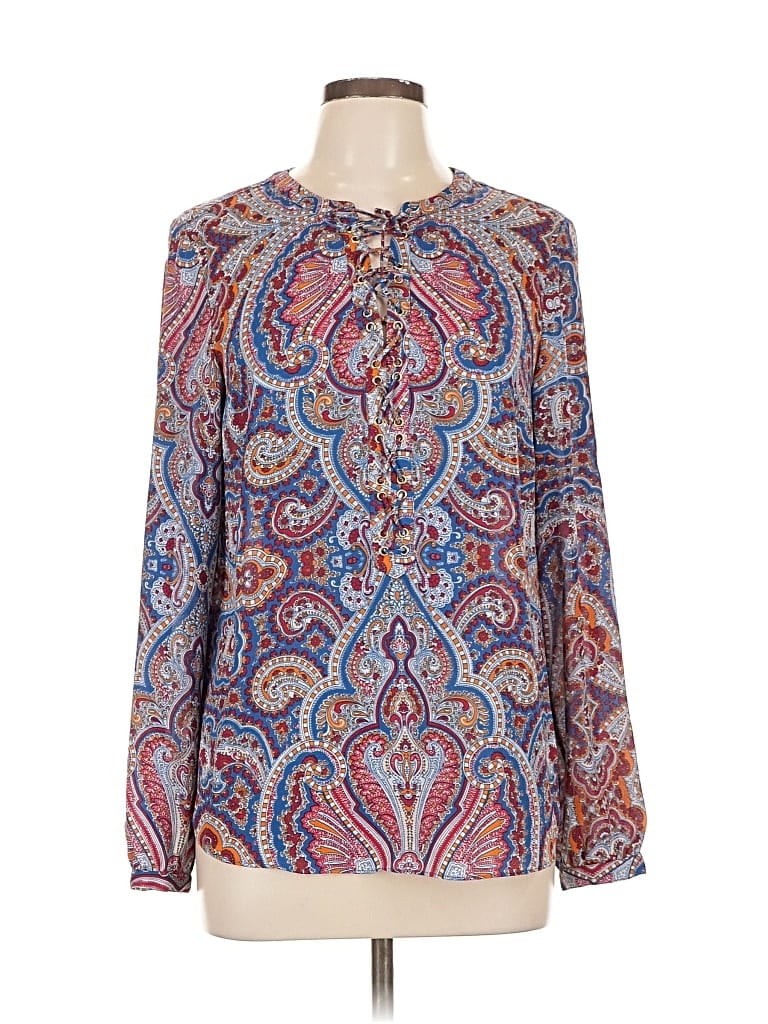 Pre-owned Inc International Concepts Long Sleeve Blouse In Blue