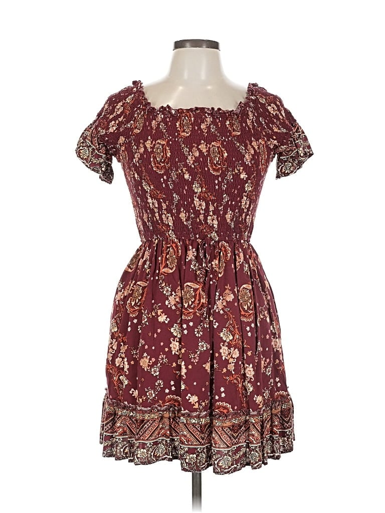 Pre-owned Band Of Gypsies Casual Dress In Burgundy