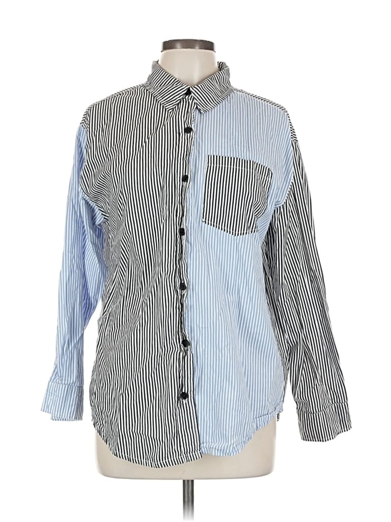 Pre-owned Steve Madden Long Sleeve Button Down Shirt In Blue