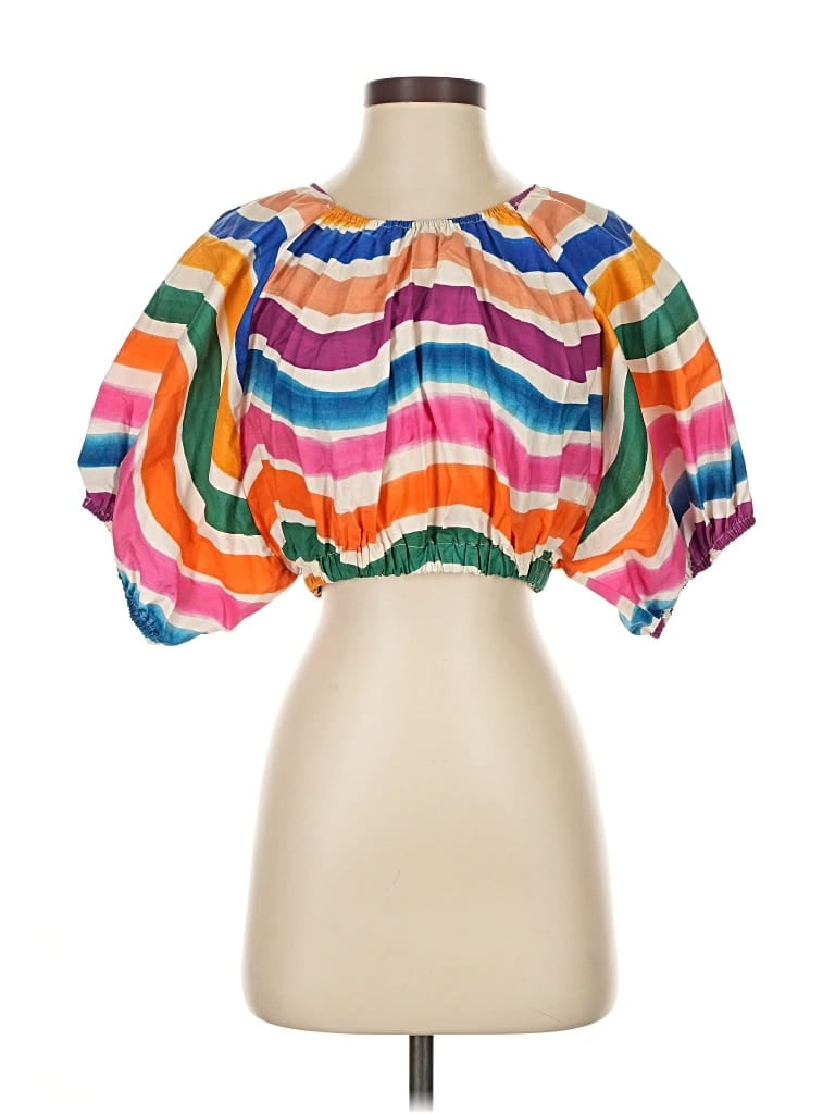 Pre-owned Farm Rio Short Sleeve Blouse In White