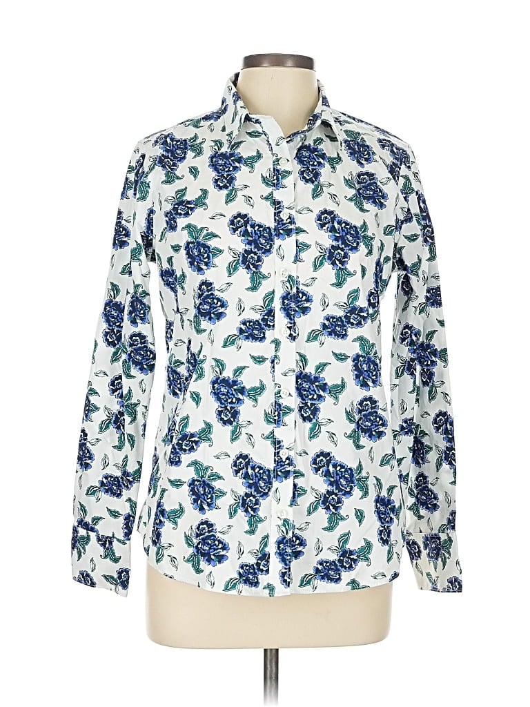 Pre-owned Lands' End Long Sleeve Button Down Shirt In White
