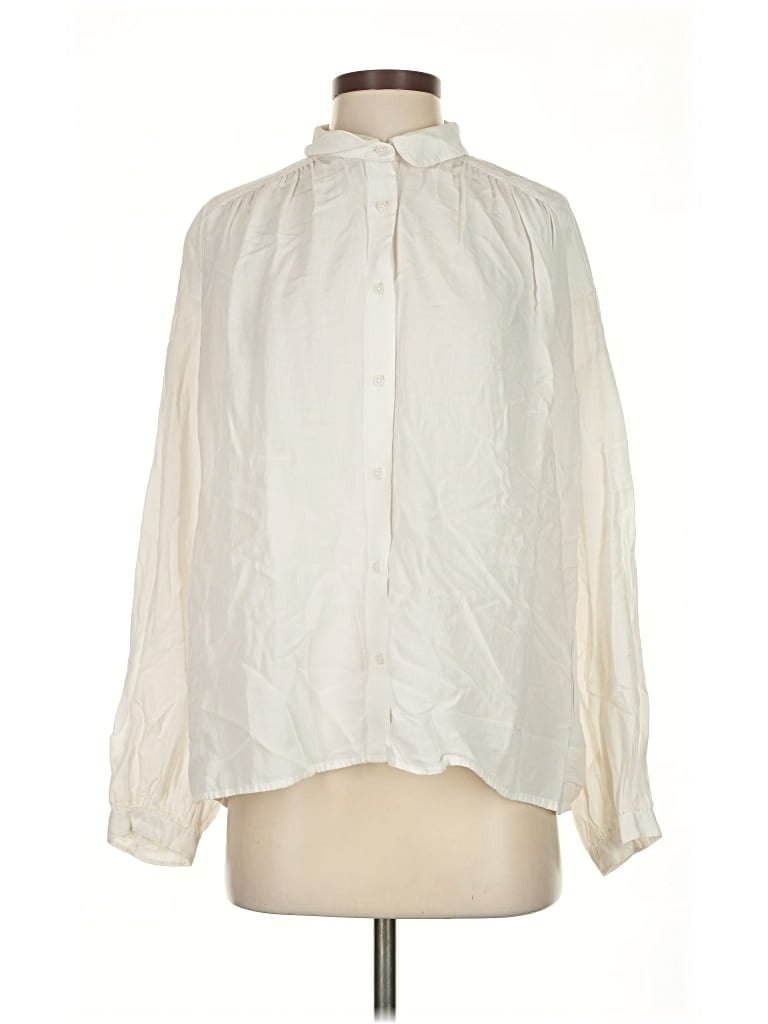 Pre-owned Uniqlo Long Sleeve Blouse In White